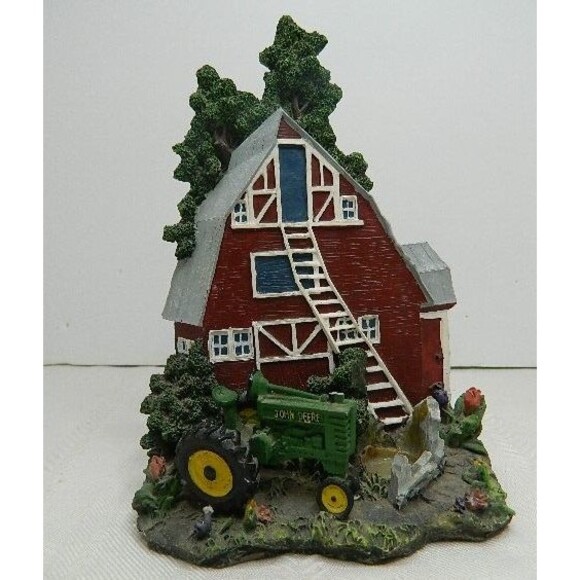 John Deere Farm Scene Statue with Tractor & Barn 7.5"H Resin - Picture 1 of 8